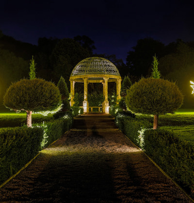 Country estate gardens with pavillion