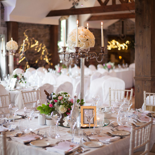 Beautiful wedding reception decorations at irish castle wedding