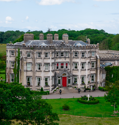 Aerial view of the Ballyseede castle hotel in kerry