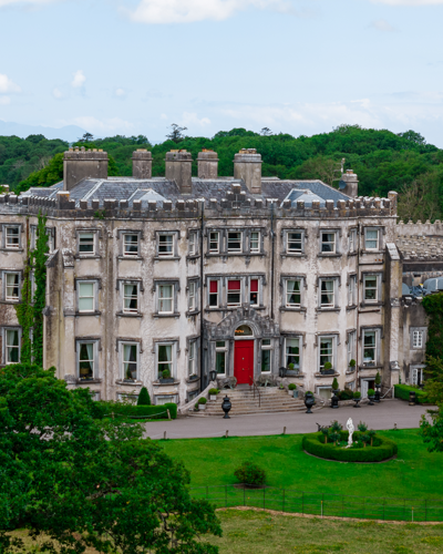 Aerial view of the Ballyseede castle hotel in kerry