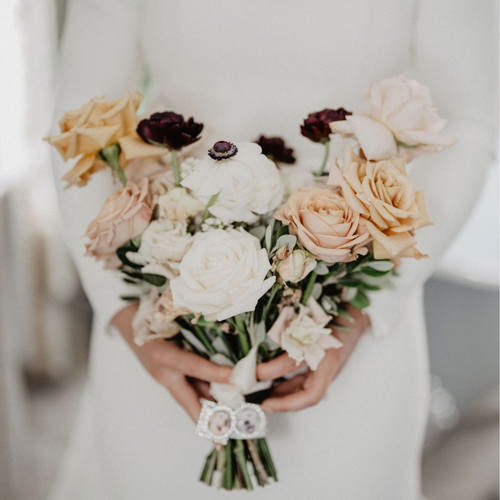 Wedding bouquet with white and red roses