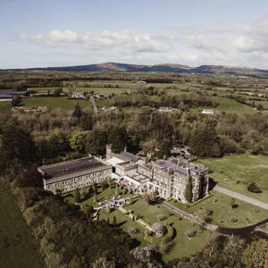 Aerial viwe of the ballyseede country estate castle and hotel in kerry
