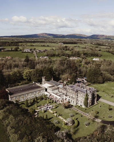 Aerial viwe of the ballyseede country estate castle and hotel in kerry