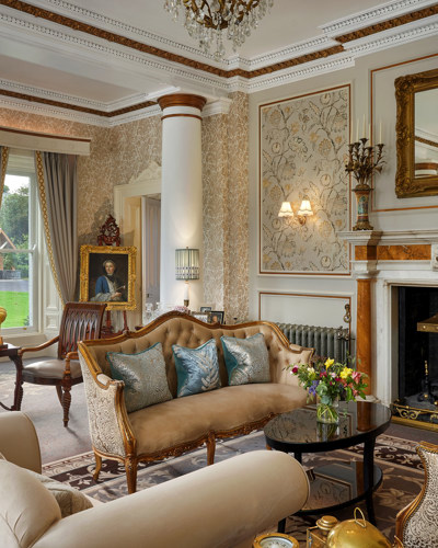 Elegant drawing room at irish country estate castle hotel