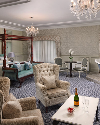 Champagne in the luxury honeymoon suite at ballyseede castle hotel
