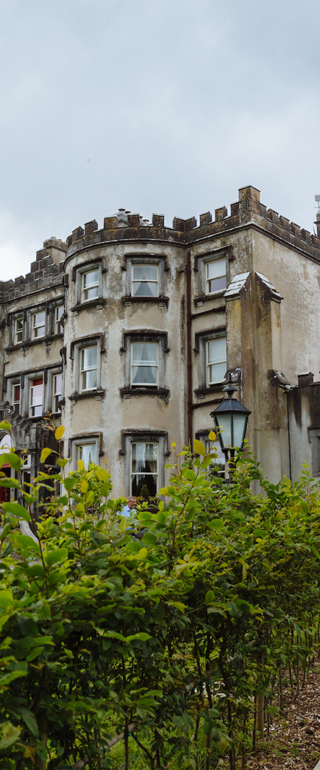 View of the ballyseede castle from the country estate gardens in ireland