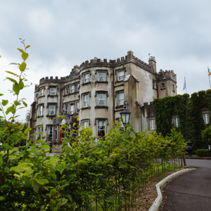 View of the ballyseede castle from the country estate gardens in ireland