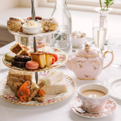 Afternoon high tea with cakes and tea at castle hotel in kerry ireland