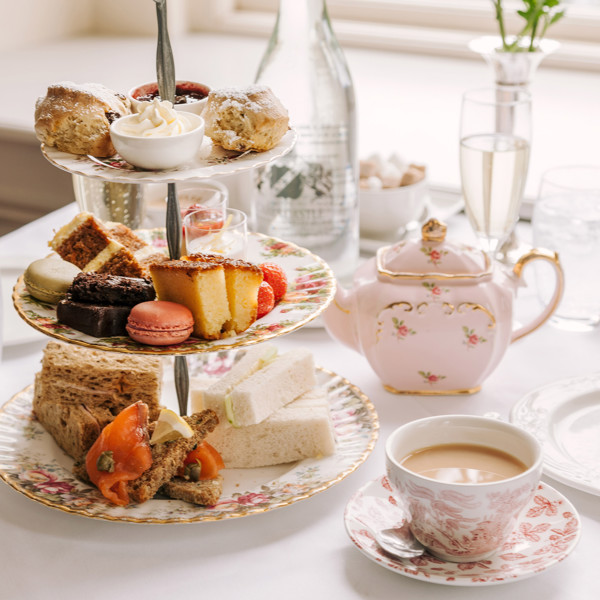 Afternoon high tea with cakes and tea at castle hotel in kerry ireland