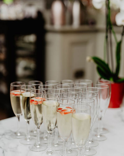 Champagne glasses ready for guests at ballyseede wedding venue